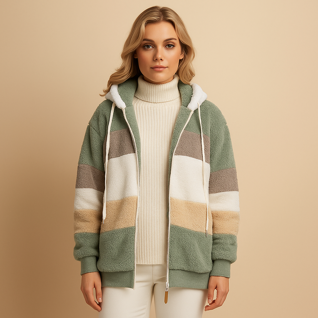Soft and warm long winter jacket for women with plush fabric and stylish fit, ideal for autumn and winter wear.