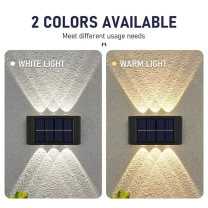 Solar LED Outdoor Wall Light, IP65 waterproof, warm white glow, durable ABS, eco-friendly for gates, doorways, patios.