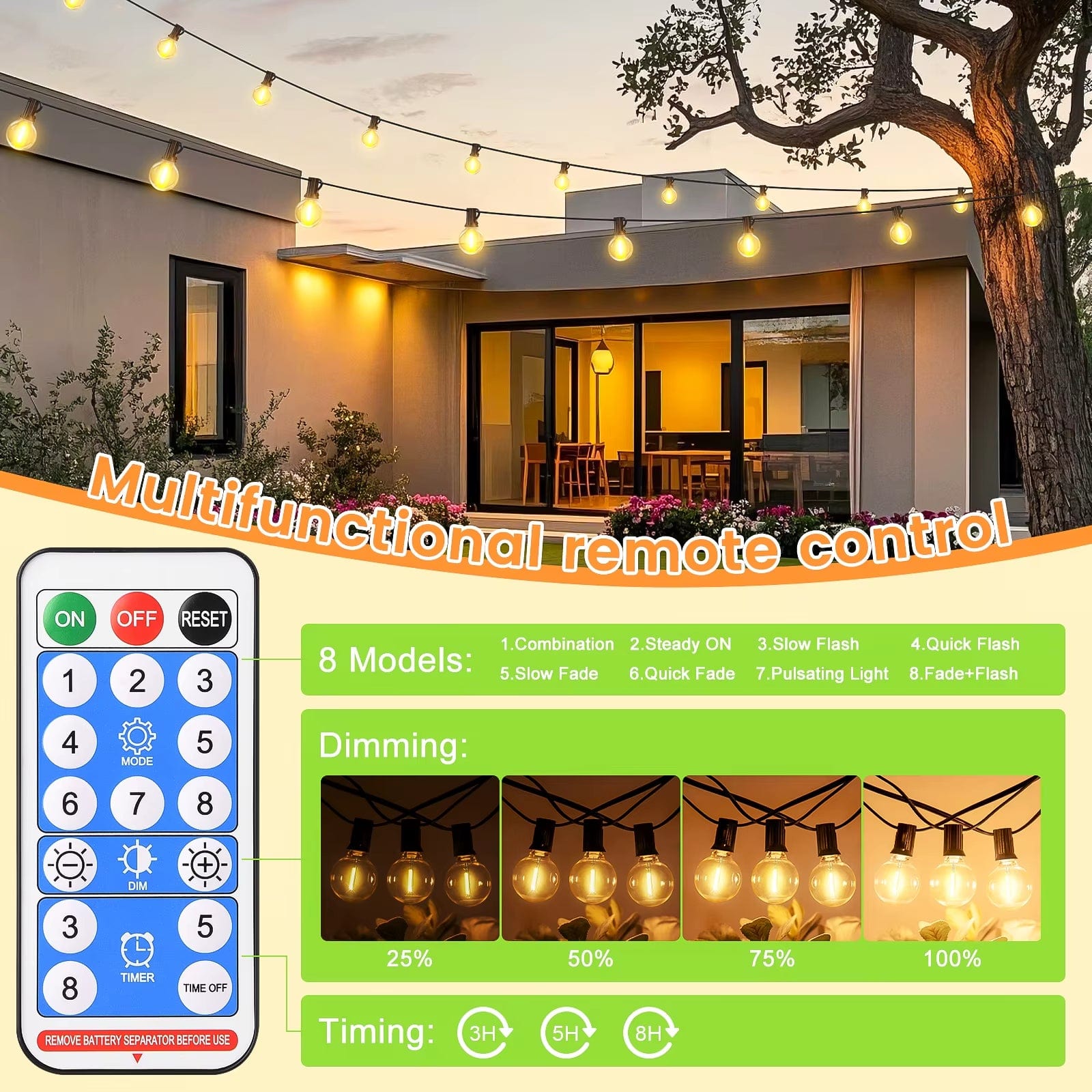 Warm White Solar Powered Fairy Lights with Dimmer - Luxivelle