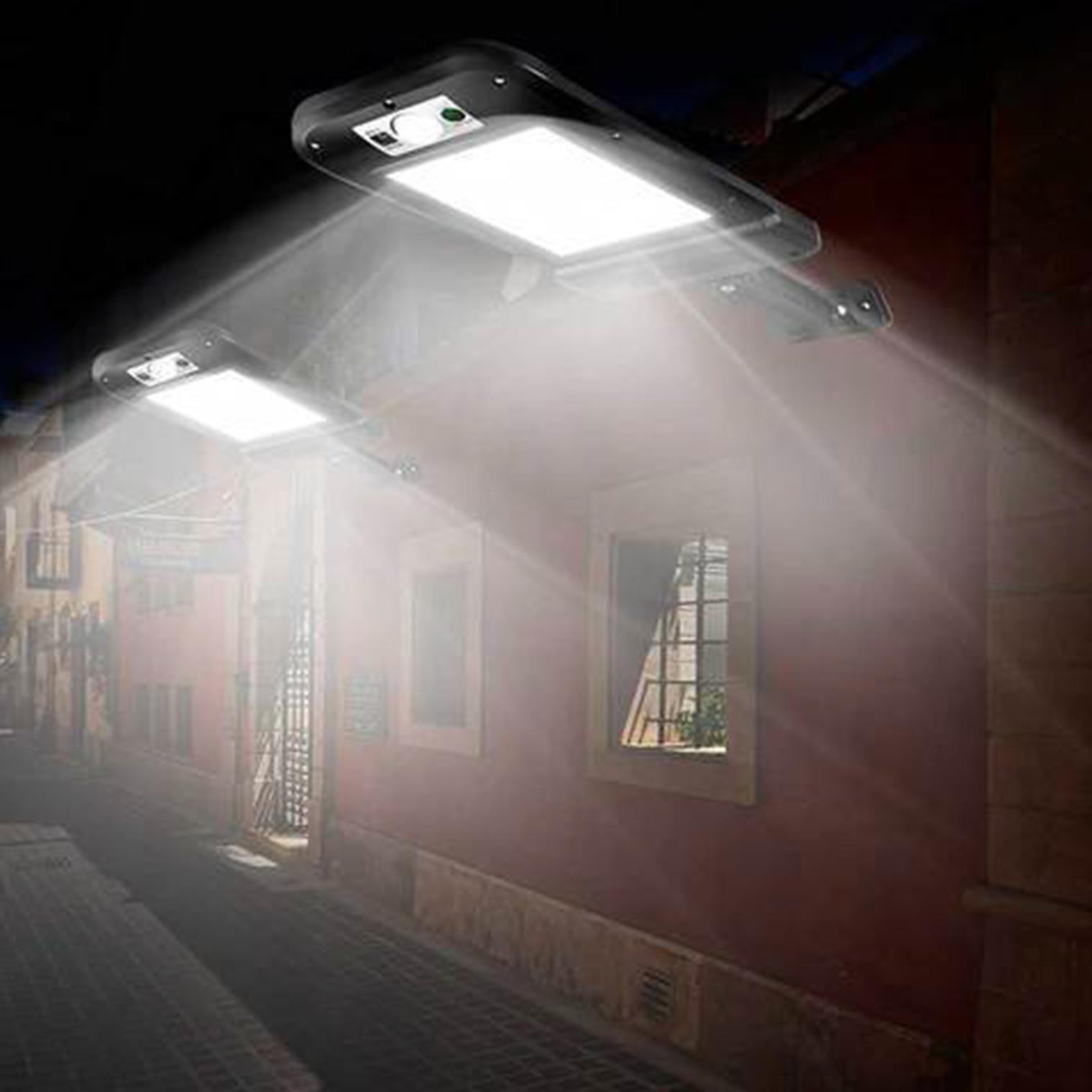 Solar-powered LED street lamp with ultra-bright 6000K LEDs, adjustable modes, motion sensor, and weatherproof IP65 design.