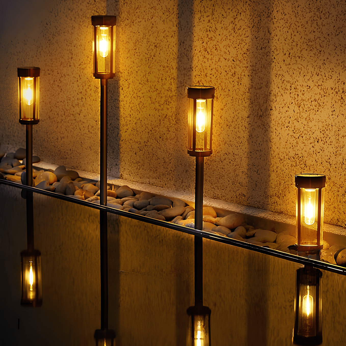 Solar-powered waterproof garden torch with flickering glow, decorative design, illuminating gardens, patios, and pathways.