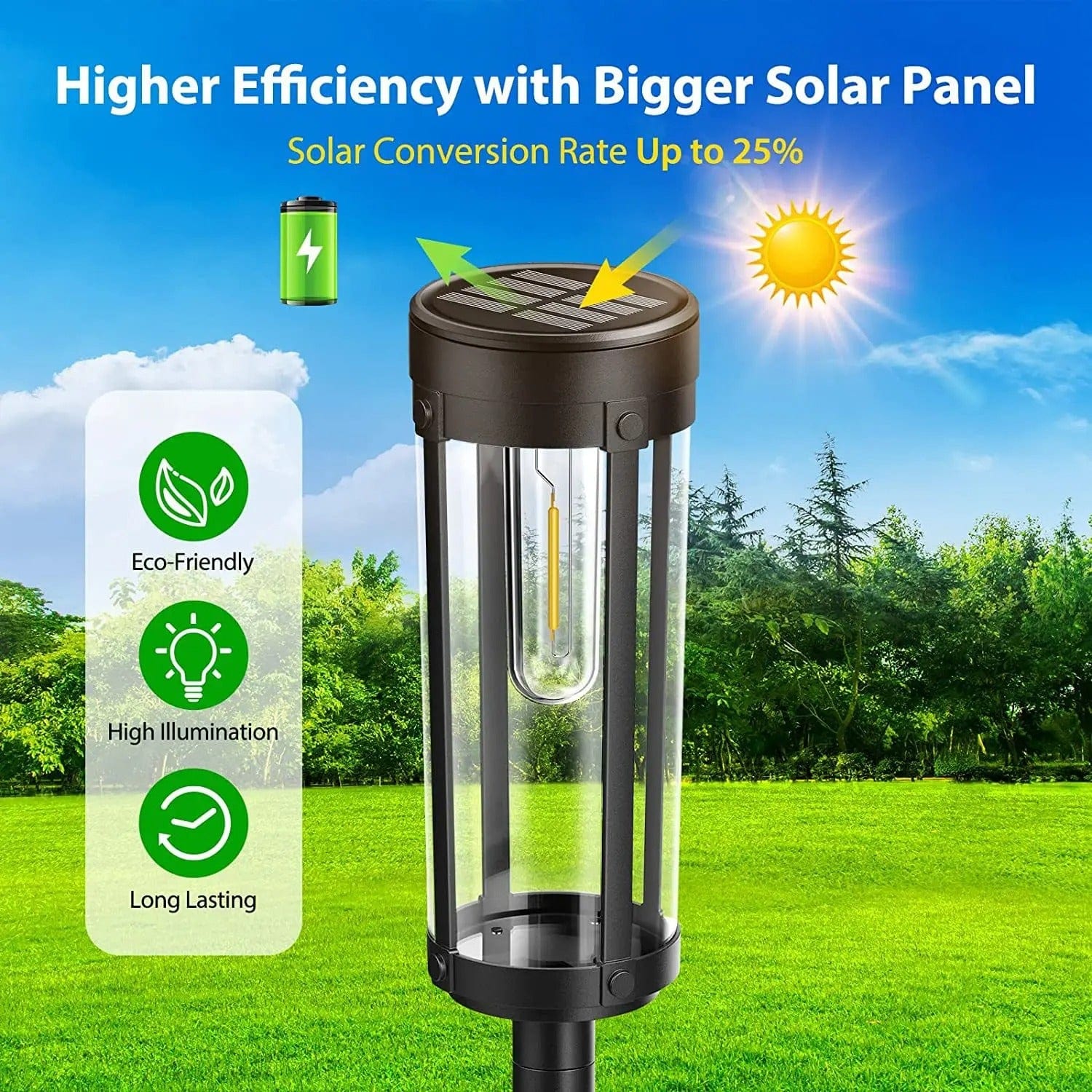 Solar-powered waterproof garden torch with flickering glow, decorative design, illuminating gardens, patios, and pathways.
