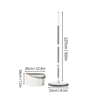 "SpinMop with self-cleaning microfiber, ergonomic handle, efficient 360° rotation, for spotless floors and easy cleaning."