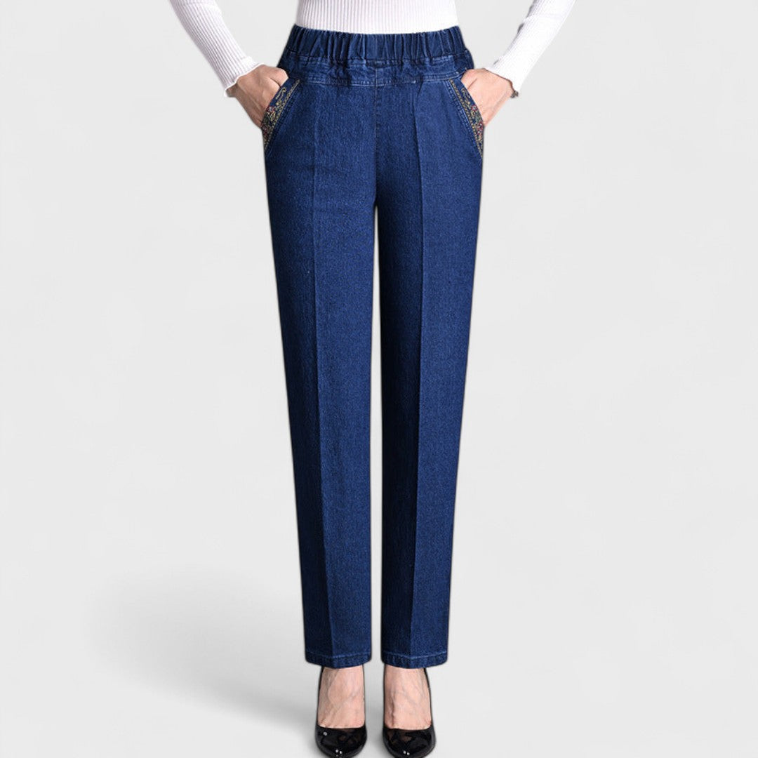 Comfortable Women's Elastic Waist Jeans with Pockets