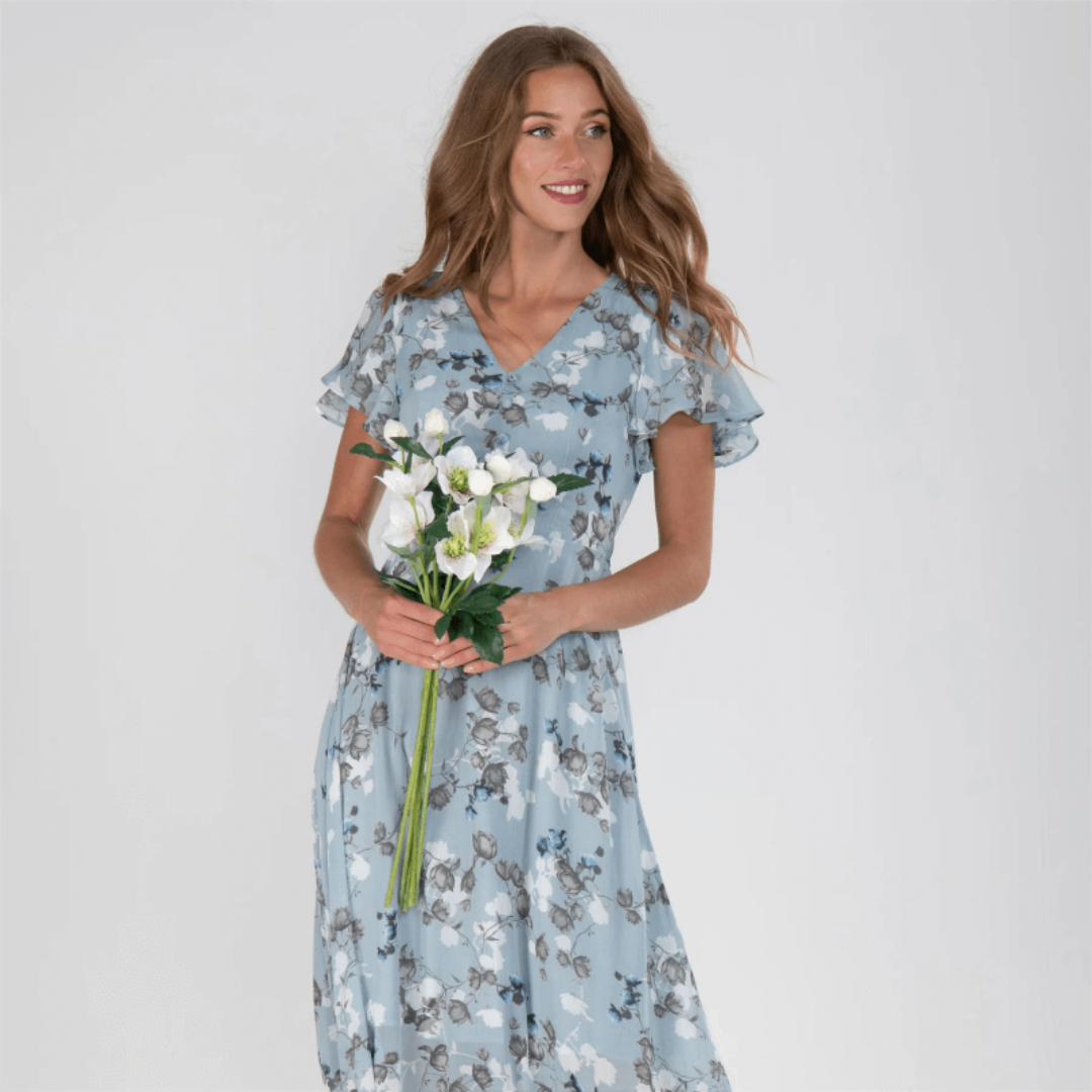 Beautiful Long Flowy Ruffle Sleeve Maxi Dress for Women