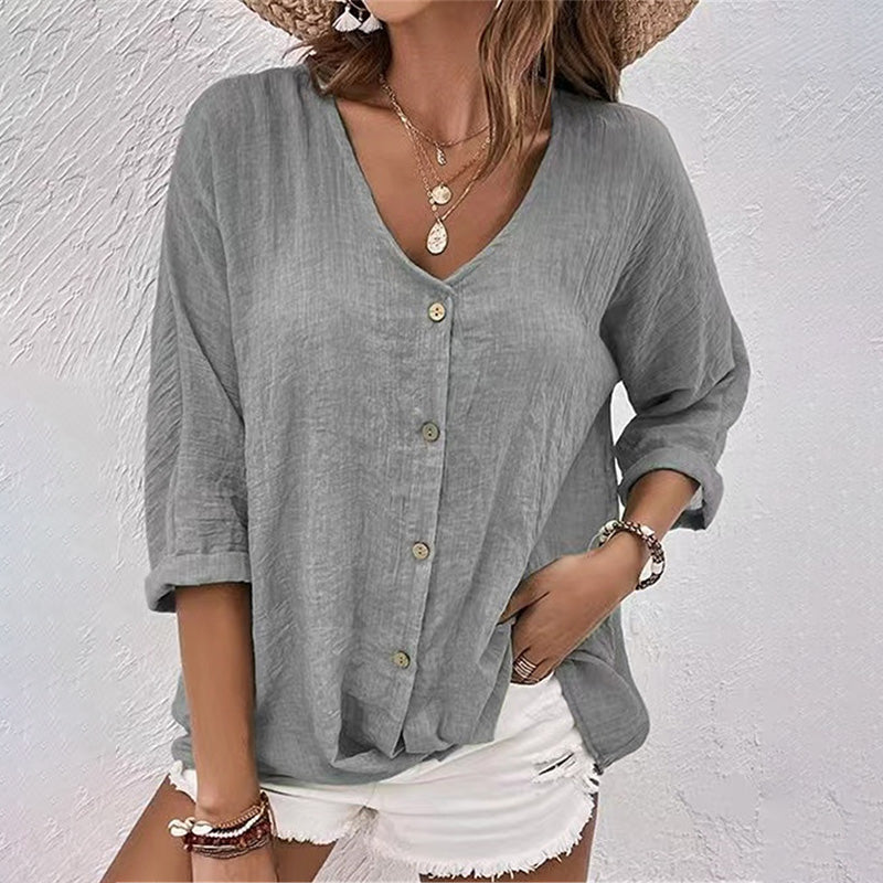 Women's T Shirt - Casual V-Neck Elegance-4