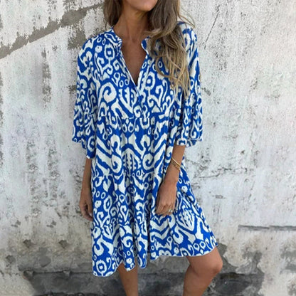 Colorful Floral Short Sleeve Dress - Luxivelle