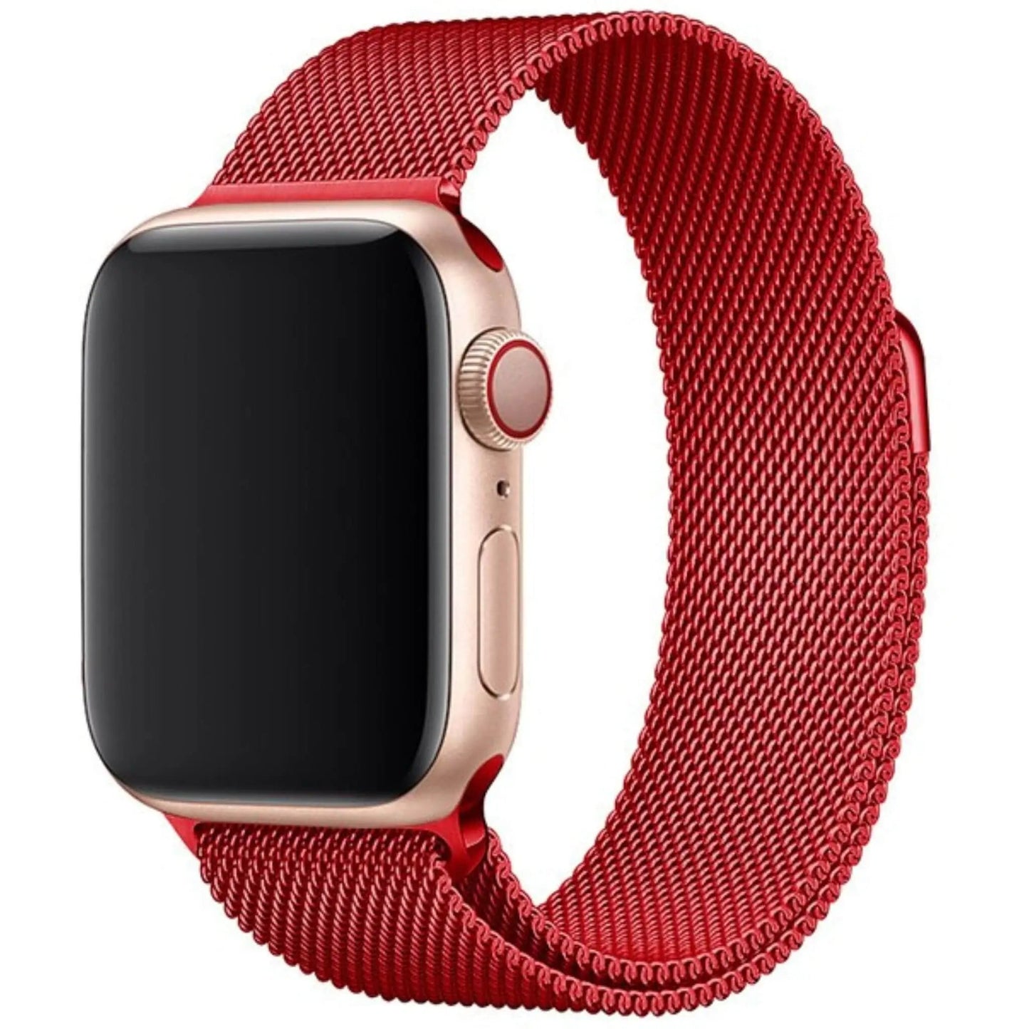Stainless mesh band for Apple Watch; sleek, magnetic closure, Milan-inspired design, adjustable for men and women.