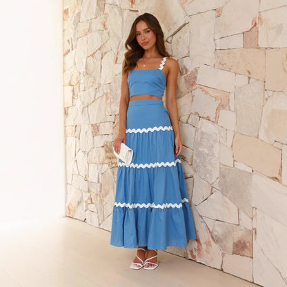Sleeveless Off Shoulder Crop Top and Flowy Maxi Skirt Set - Luxivelle