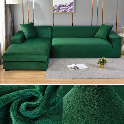 "Stretch-fit wrinkle-free washable sofa cover in beige, elegantly protecting modern couch, ideal for home decoration."