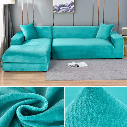 "Stretch-fit wrinkle-free washable sofa cover in beige, elegantly protecting modern couch, ideal for home decoration."