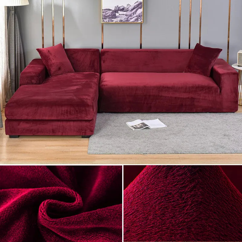 "Stretch-fit wrinkle-free washable sofa cover in beige, elegantly protecting modern couch, ideal for home decoration."