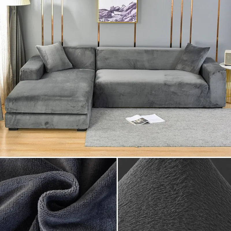 "Stretch-fit wrinkle-free washable sofa cover in beige, elegantly protecting modern couch, ideal for home decoration."