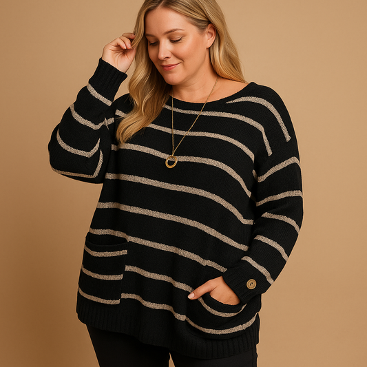 Classic Women's Horizontal Stripe Pullover Sweater - Luxivelle