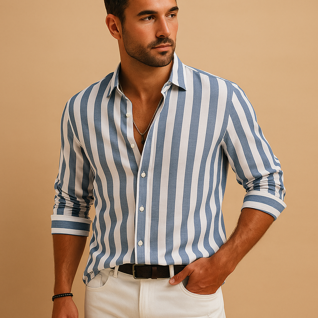 Slim Fit Men's Classic Stripe Dress Shirt - Luxivelle