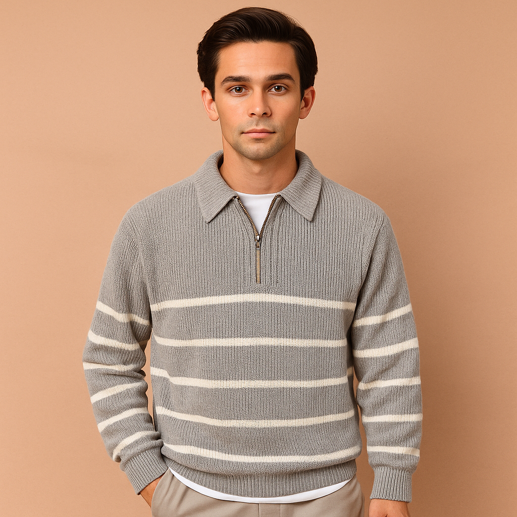Classic Mens Half Zip Striped Sweater - Luxivelle