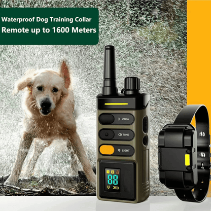 "Sturdy waterproof large dog training collar with 1 mile remote range, ideal for big breeds, shown in outdoor setting"