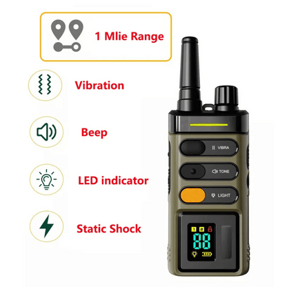 "Sturdy waterproof large dog training collar with 1 mile remote range, ideal for big breeds, shown in outdoor setting"