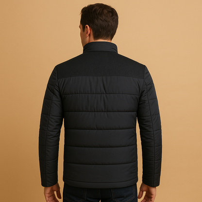 Men’s stylish fleece jacket with soft inner lining, stand-up collar, sturdy zipper, and zip pockets, available in black and blue for versatile wear.