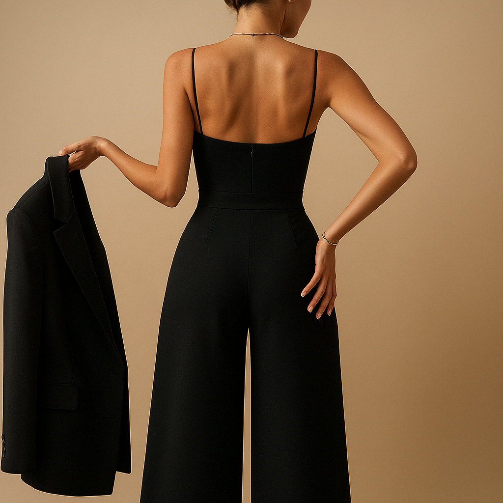 Women’s summer jumpsuit with adjustable straps and tailored fit, perfect for warm days, parties, or evening outings.