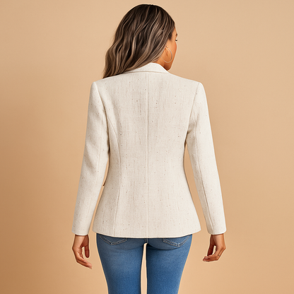 Women’s tailored blazer with lapel collar and minimalist closure, ideal for work, dinner, or casual weekend style.