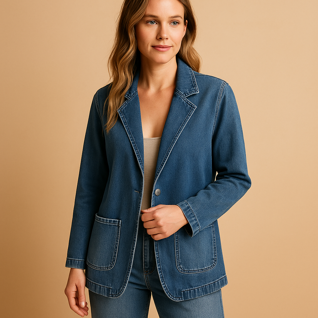 Fitted Women's Denim Jacket with Classic Collar - Luxivelle