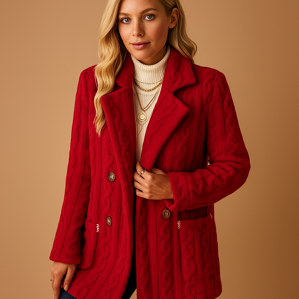 Tailored elegant winter coat for women in black, apricot, red, and white with structured fit and warm finish for stylish winter outfits.