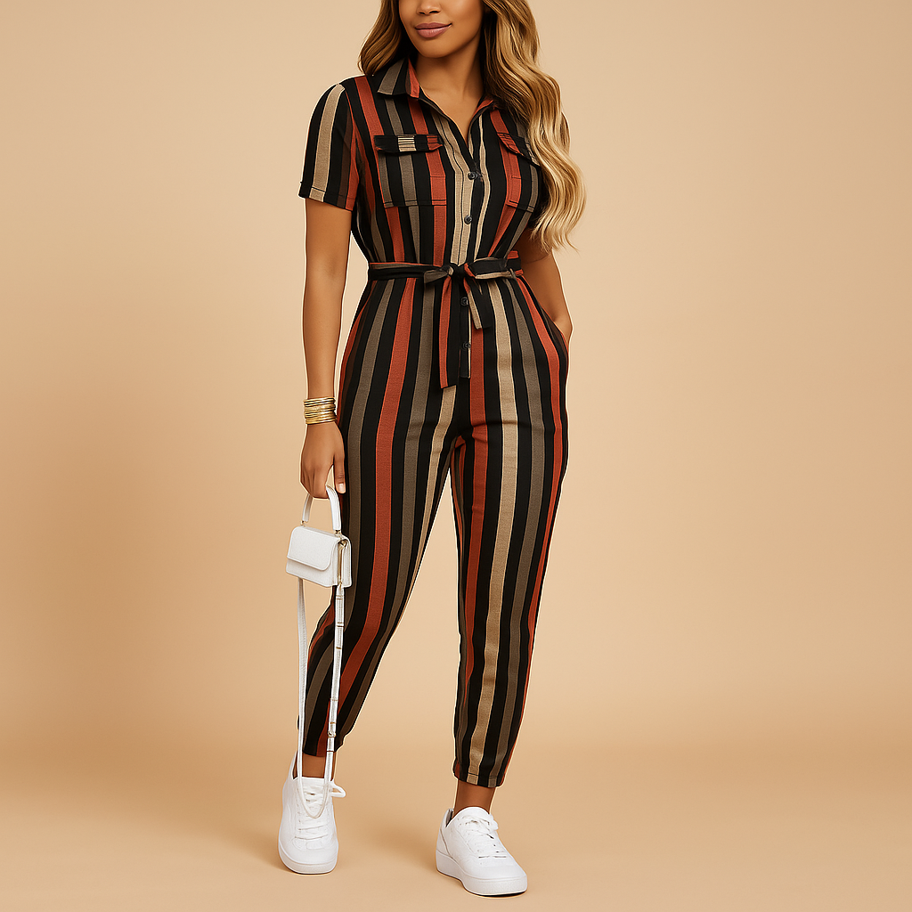 Women’s tailored one-piece jumpsuit with button detail and flattering fit, ideal for office, social outings, or elegant dinners.