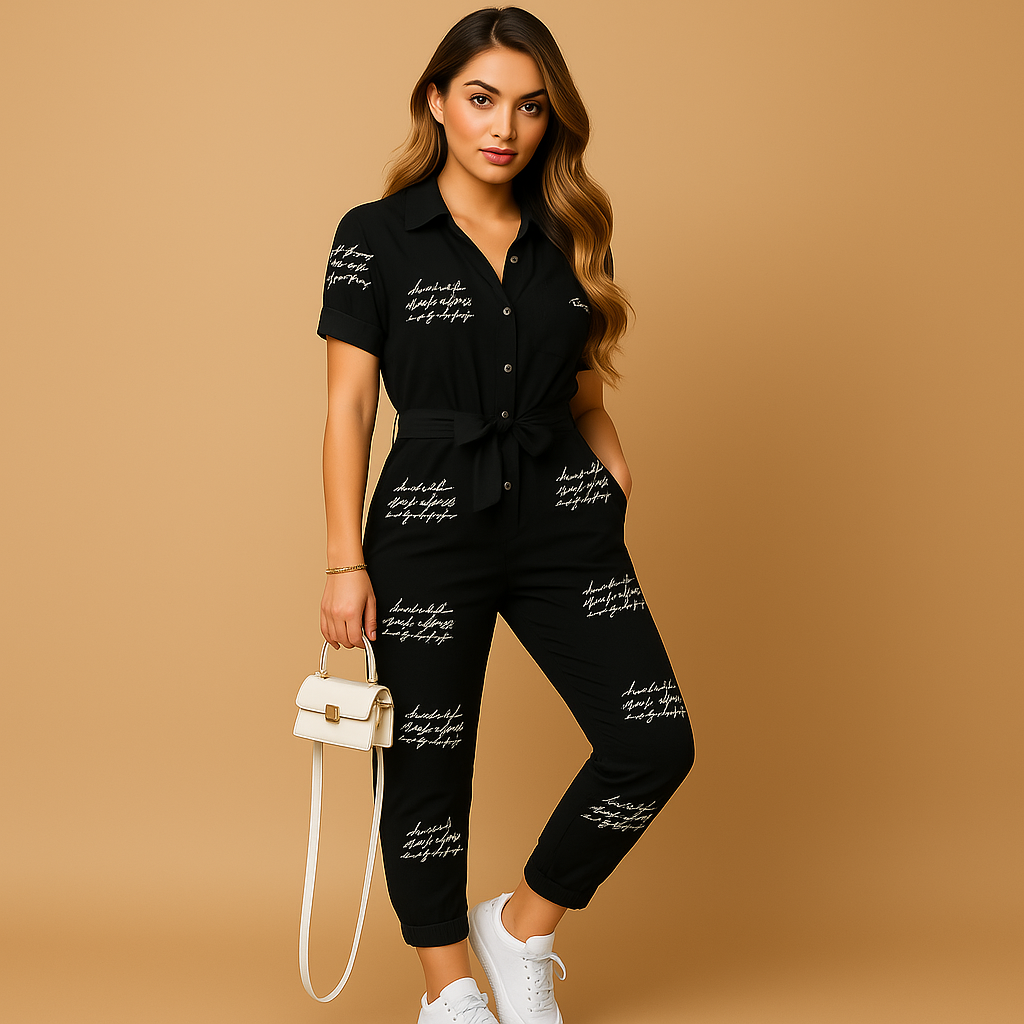 Women’s tailored one-piece jumpsuit with button detail and flattering fit, ideal for office, social outings, or elegant dinners.