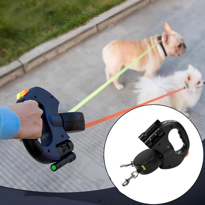 Reflective Double Dog Leash with LED Flashlight for Night Walks - Luxivelle