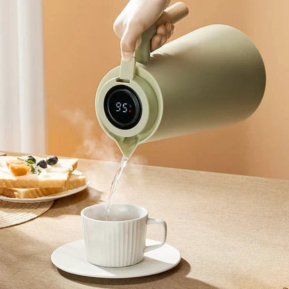 Insulated Thermal Jug with Digital Display & Wood Grip - Luxivelle