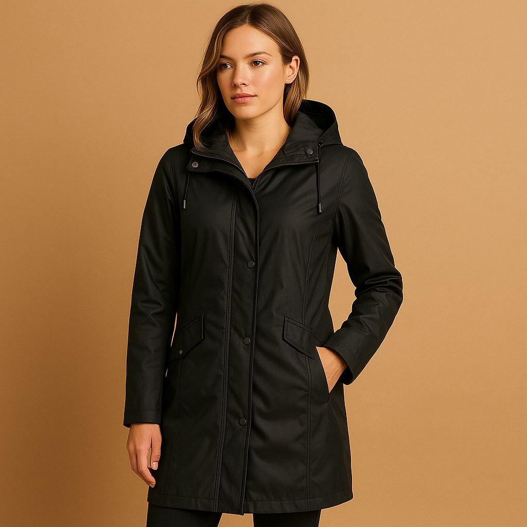 Women’s transparent mackintosh raincoat with hood, perfect for staying dry and stylish in all seasons