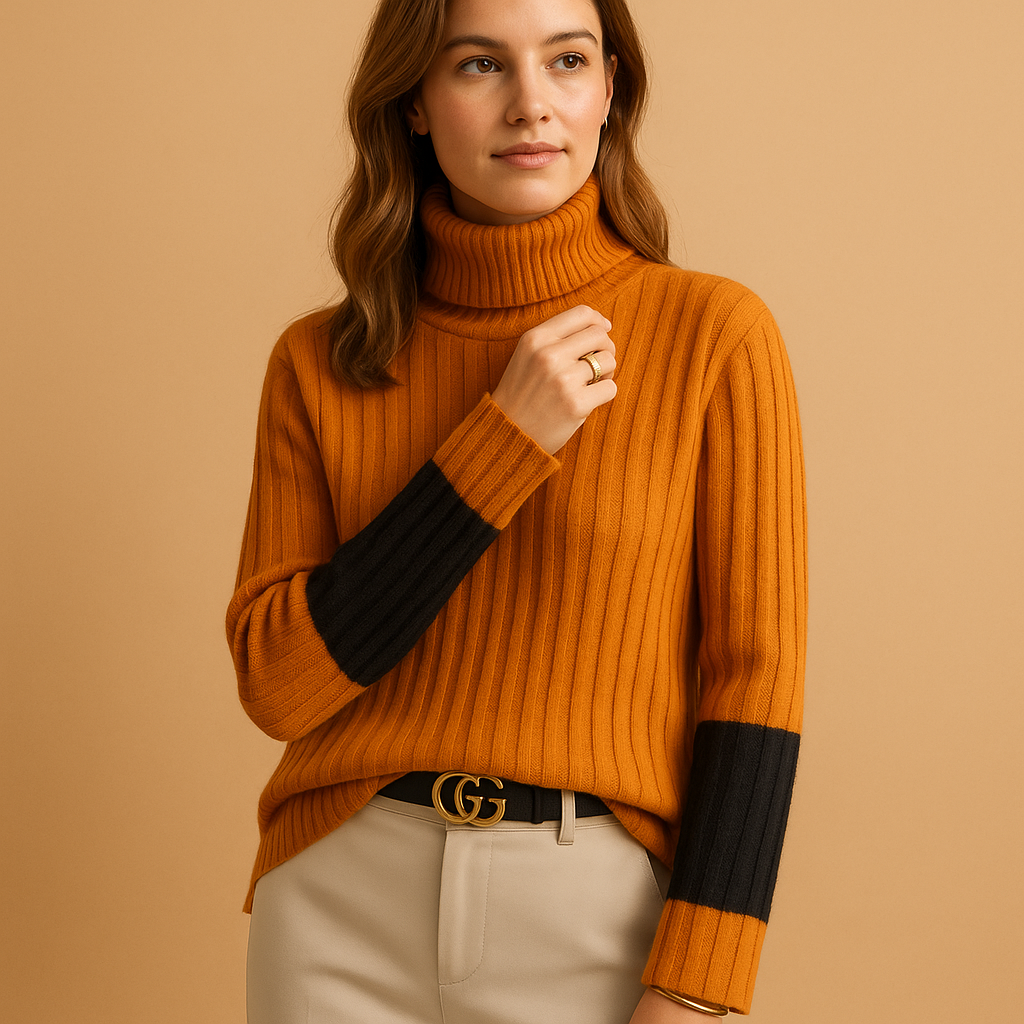 Women’s knit turtleneck sweater with long sleeves and soft fabric, ideal for stylish layering in fall and winter.