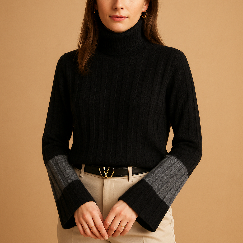 Women’s knit turtleneck sweater with long sleeves and soft fabric, ideal for stylish layering in fall and winter.