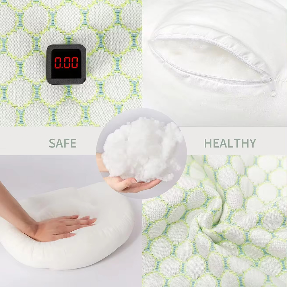 U-Shaped maternity pillow in white, offers full-body support for head, neck, back, belly, and legs with hypoallergenic fabric