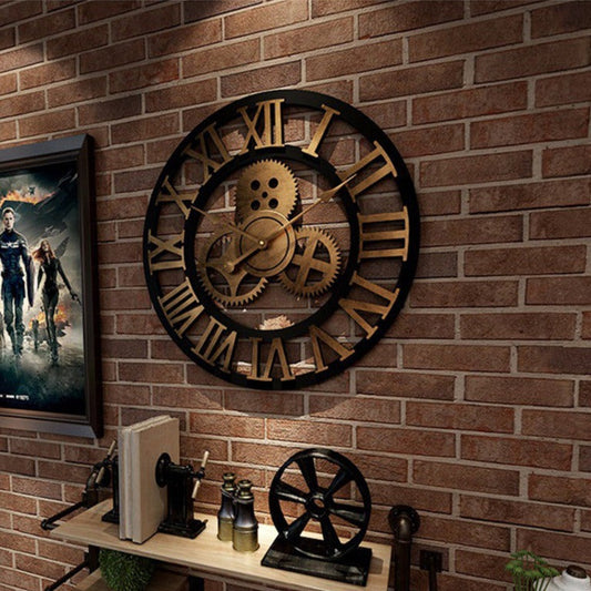 Vintage Style Wall Clock - Rustic Wooden Mechanism Design - Luxivelle