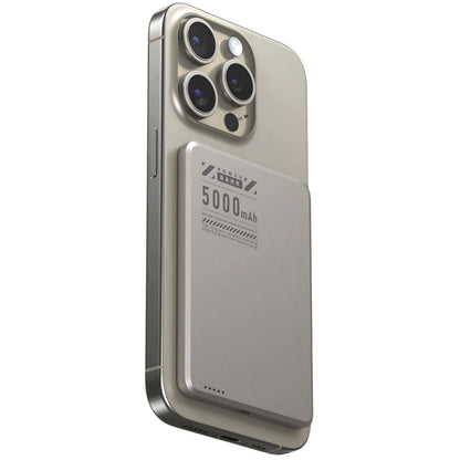 Ultra-slim aluminum power bank with sleek design, available in black, gray, or purple; ideal for portable device charging.