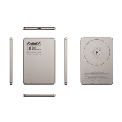 Ultra-slim aluminum power bank with sleek design, available in black, gray, or purple; ideal for portable device charging.