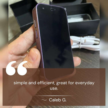 "UltraLite Compact Mini Phone, 3.0 inch HD, smooth edges, lightweight travel-friendly, with Bluetooth, sleek design."