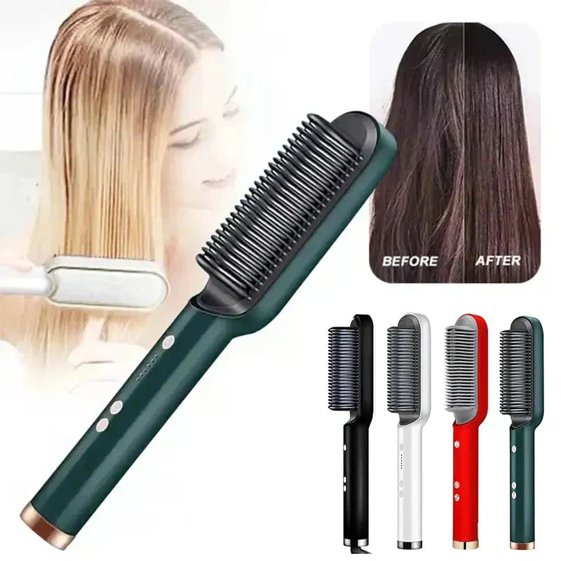 Pro Ceramic 2-in-1 Hair Straightener Curl Brush - Luxivelle