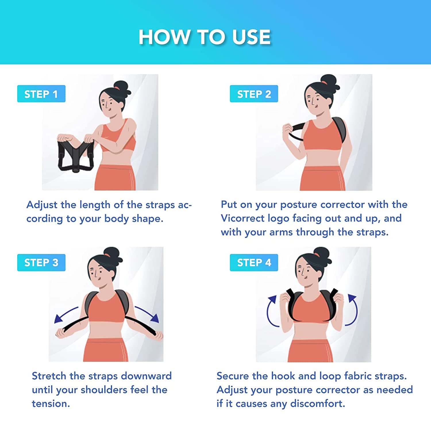 "Unisex adjustable back brace posture corrector, sleek black neoprene, ideal for men and women, promotes better posture."