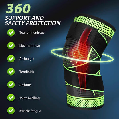 Unisex Aeroflux knee support brace for pain relief with adjustable straps, shown securely wrapped around a leg for stability.