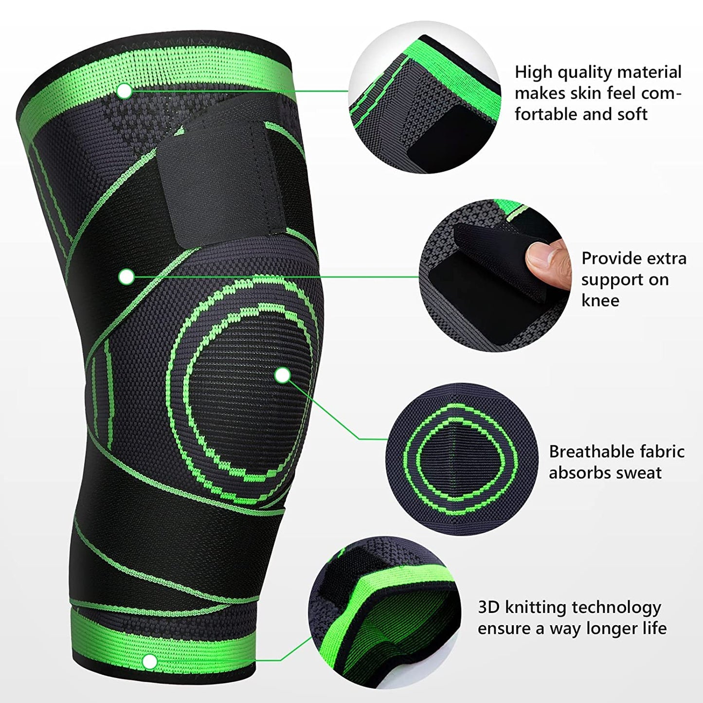 Unisex Aeroflux knee support brace for pain relief with adjustable straps, shown securely wrapped around a leg for stability.