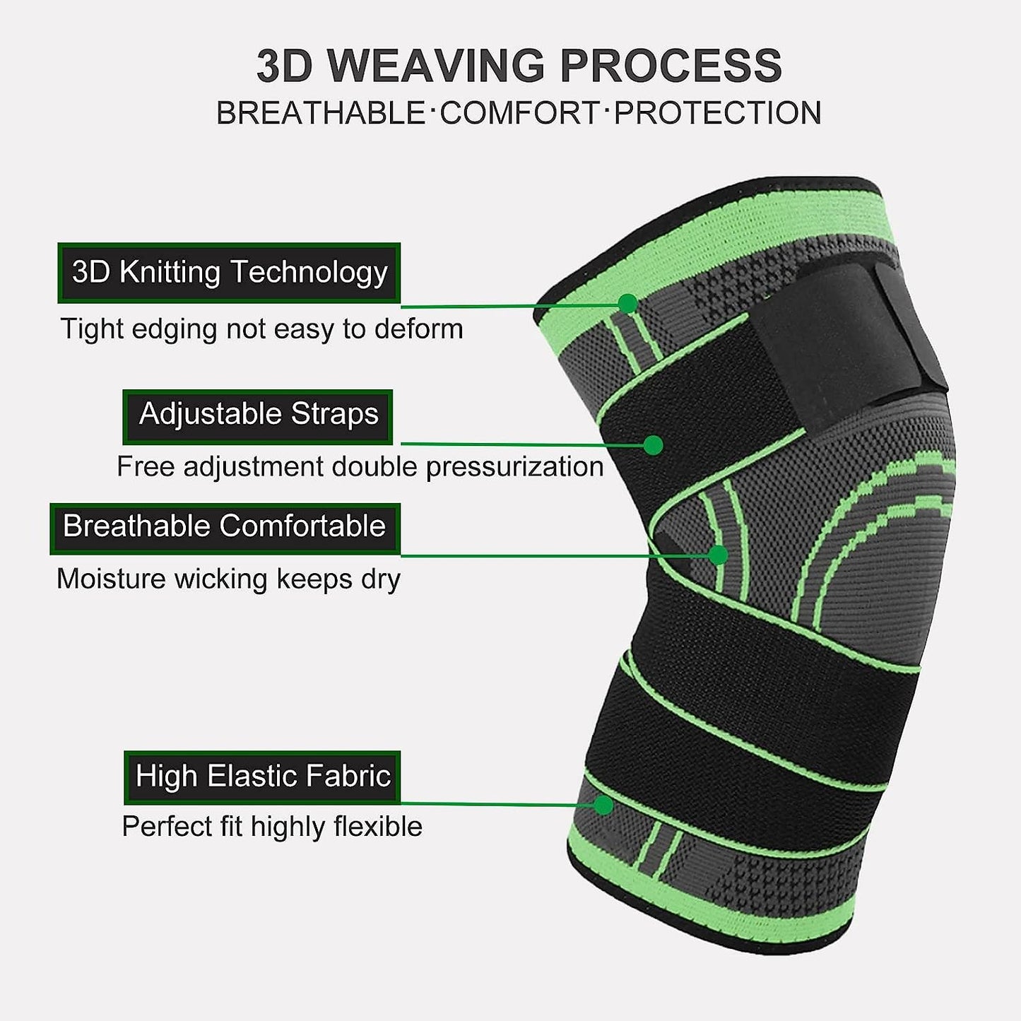 Unisex Aeroflux knee support brace for pain relief with adjustable straps, shown securely wrapped around a leg for stability.