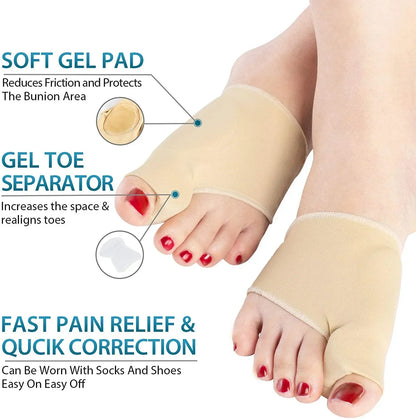 "Unisex bunion relief silicone corrector with gel padding, offers pain relief and toe alignment with durable medical grade si