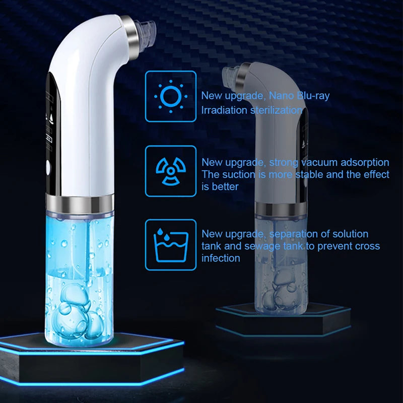 "Unisex electric blackhead remover vacuum, sleek design, adjustable suction for skin cleansing, front view."