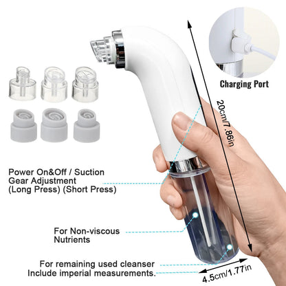 "Unisex electric blackhead remover vacuum, sleek design, adjustable suction for skin cleansing, front view."