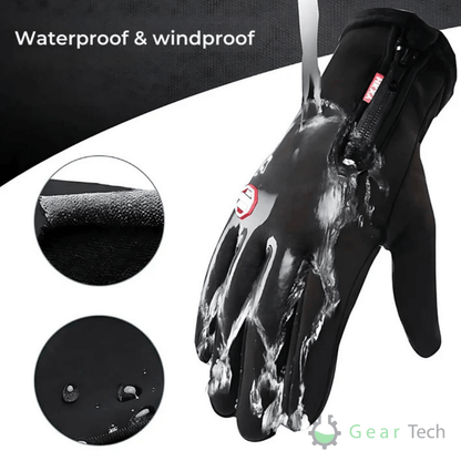 "Unisex electric thermal winter gloves, sleek black, waterproof, touchscreen fingers, USB-heated pads for ultimate warmth."