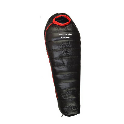 Unisex extreme cold -20°C winter sleeping bag, robust blue nylon, insulated with duck down, ideal for harsh winter camping.