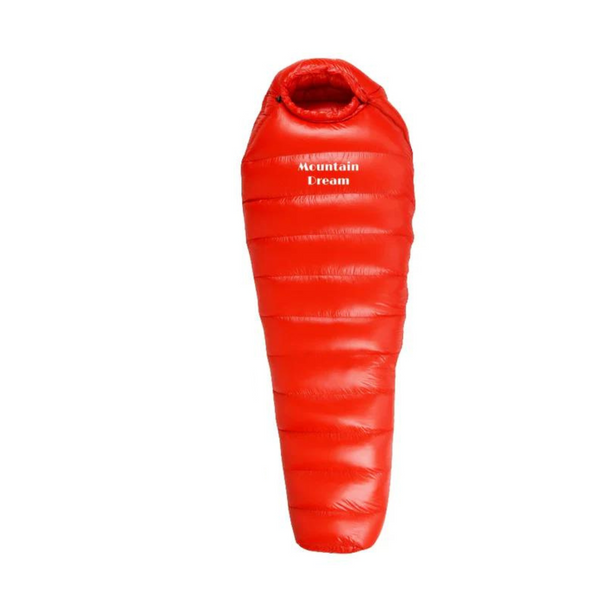 Unisex extreme cold -20°C winter sleeping bag, robust blue nylon, insulated with duck down, ideal for harsh winter camping.